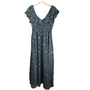 Baltic Born Maxi Dress Womens M Blue Jacquard Ruffle Wedding